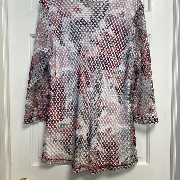 Bali Corp 3/4 sleeve Blouse Layered Size Large made in Canada Pink Burgundy Mesh - Picture 10 of 13